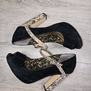 Seychelles Platform Mary Jane Shoes Sz 6.5 M Peep Toe Black High Block Heels